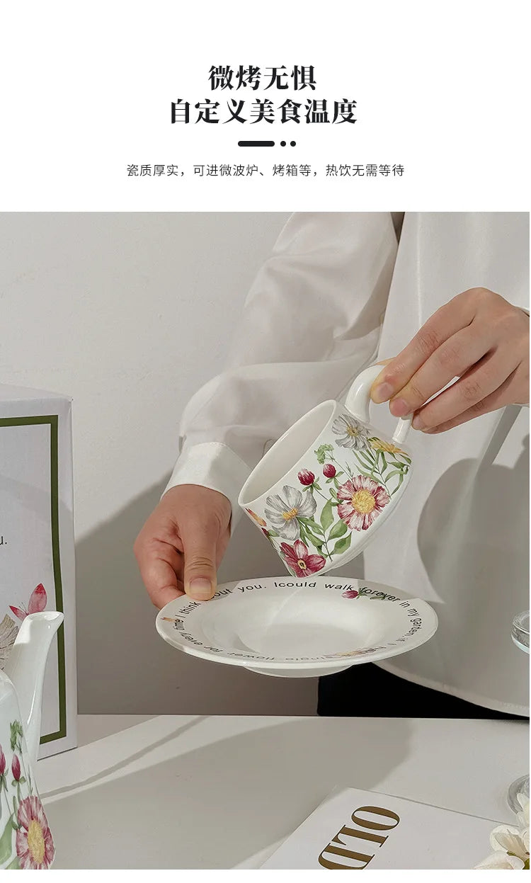 Vintage style coffee cup Breakfast cup teapot Birthday wedding gift afternoon tea set
