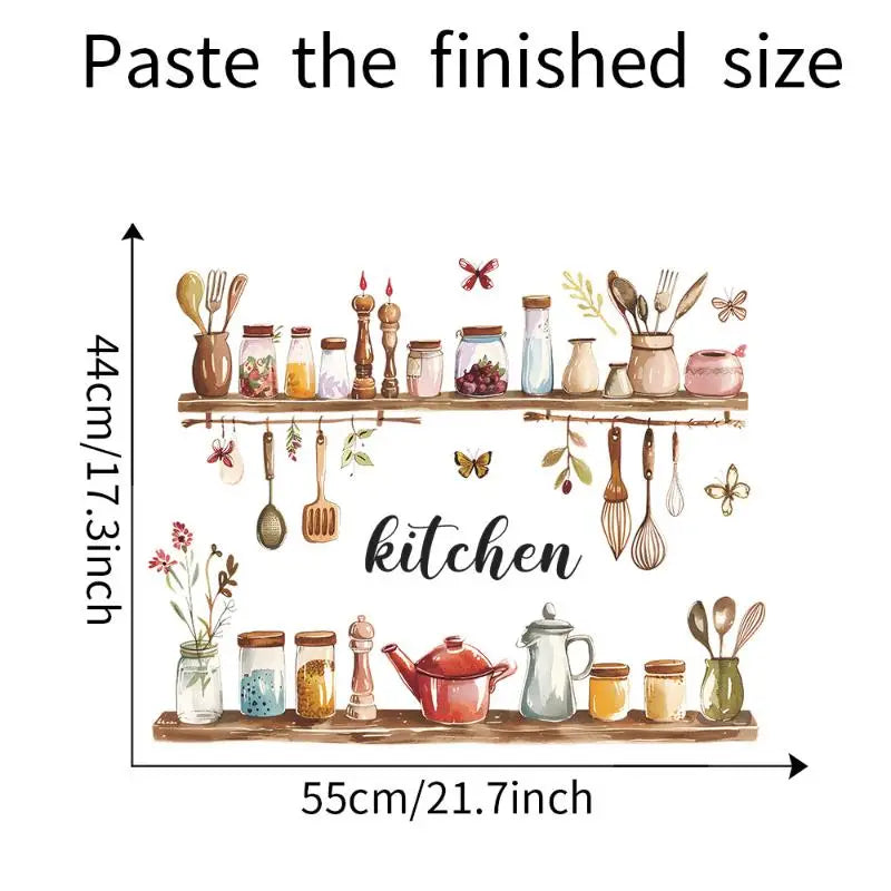 1PC Painted Kitchenware Glass Jar Kitchen Dining Room Home Beautification Decoration Wall Sticker PVC Material