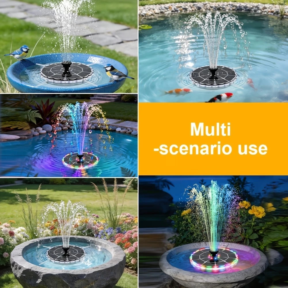 Solar Fountain with LED Lights&1800mAh Battery, 3.5W Solar Water Fountain Pump with 8 Nozzles&Crash Bars for Outdoor Decoration