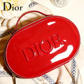Dior Dior’s Bag Luxury Glossy Bright Red Oval Handheld Makeup Organizer Pouch Patent Leather Embossed Logo Waterproof Travel Cos