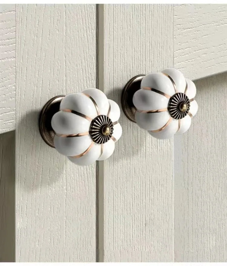 Vintage Ceramic Pumpkin Drawer Knobs Furniture Door Handles Kitchen Cabinet Pulls Closet Wardrobes Handles Accessories