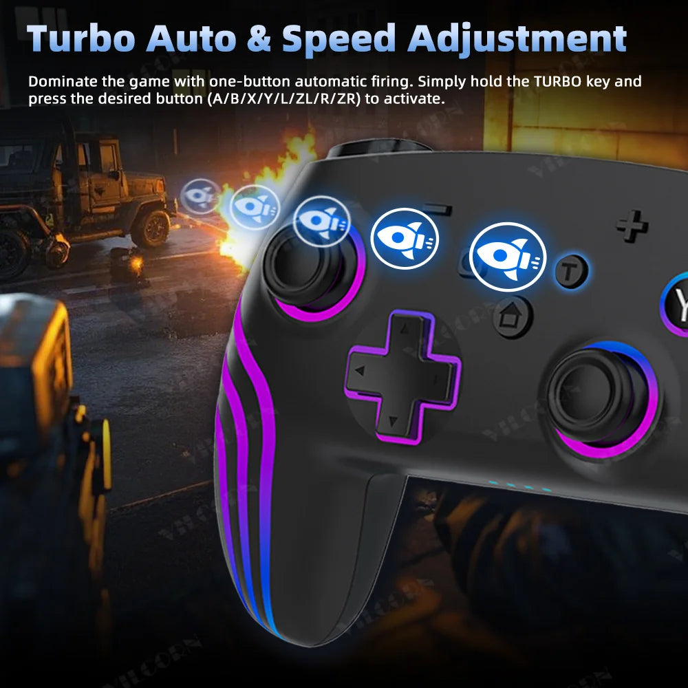 NS1 RGB Wireless Gamepad for Nintend Switch Pro BT Game Controller Switch OLED/Lite Joystick for PC Steam with Turbo 6 Axis