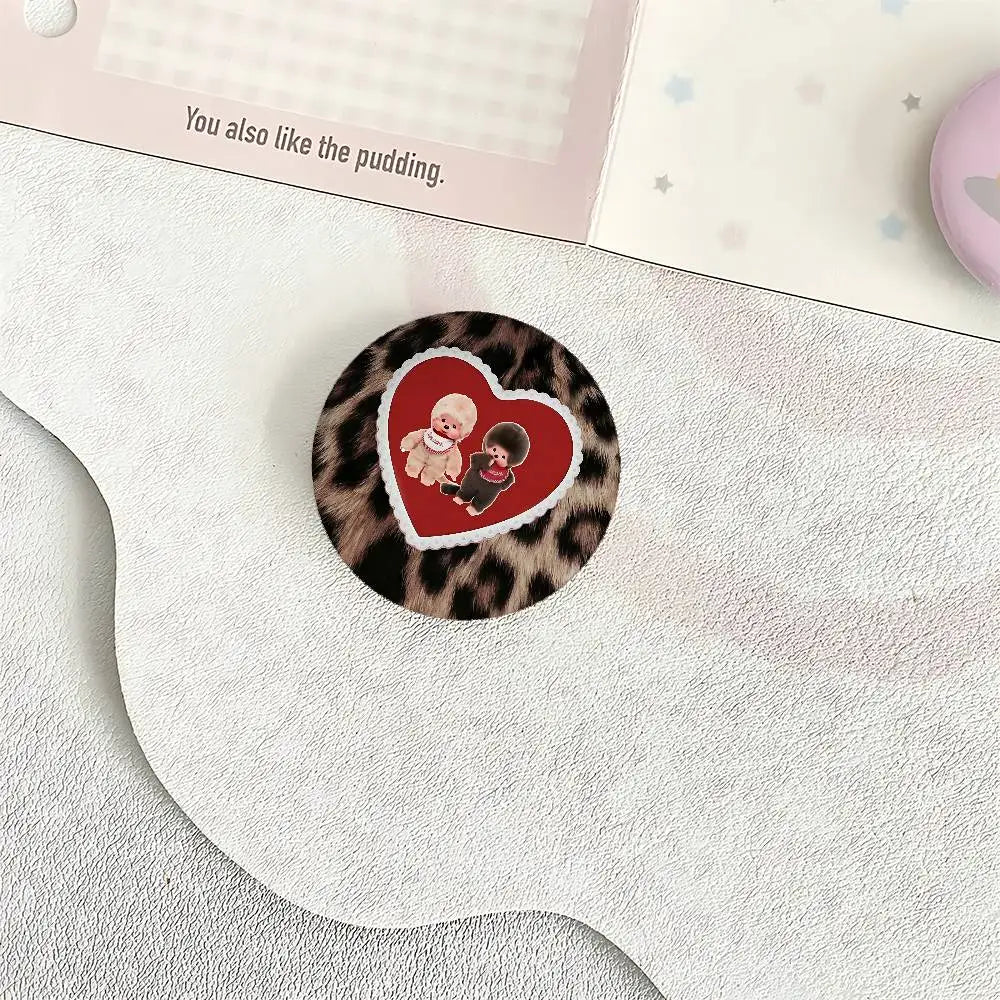 M-Monchhichi Cute Badges Fashion New Hip Hop Versatile Round Metal Badge Cartoon Pin Gift Wholesale