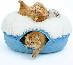 CATTASAURUS Peekaboo Cat Cave for Multiple & Large Cats Up to 30-45 Lbs, Fluffy Cat Beds for Indoor Cats, Scratch Detachable & W