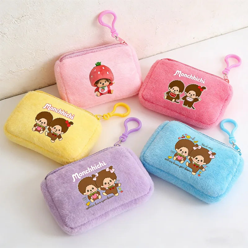 Monchhichi Coin Zipper Bag Printed Square Pack Portable Key Organizing Handbag Convenient Cartoon Wallet Card Holder Money Purse