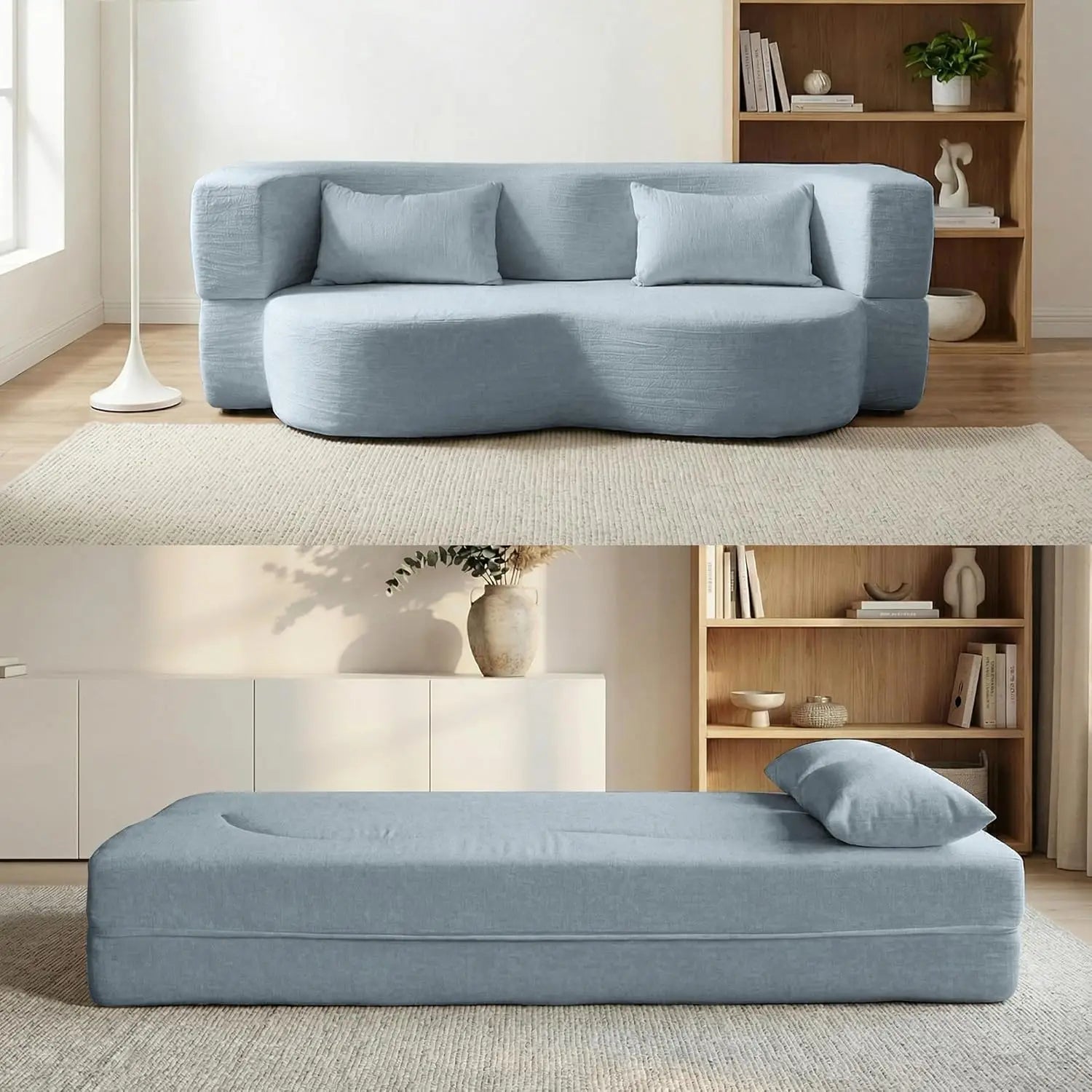 Convertible Sofa Bed, 78'' Queen Size Folding Sleeper Sofa with Pillow, 2-in-1 Teddy Fabric Boneless Loveseat Floor, Customized
