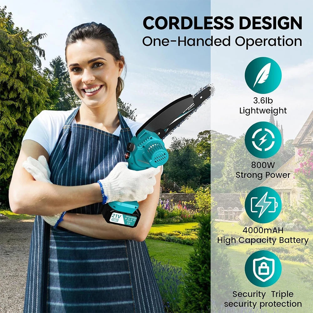 SEESII 8 Inch Electric Chainsaw Mini Cordless Chainsaw Wood Cutter Pruning Garden Power Tools For Makita 18V Battery pin