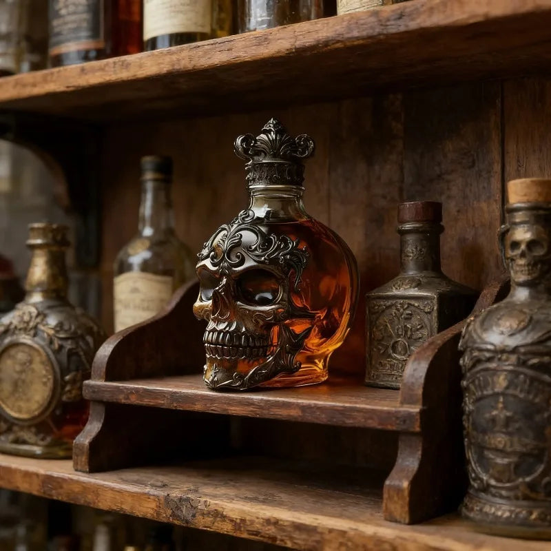 Whiskey Bottle Skull Decor Alcohol Dispenser Skeleton Whiskey Wine Bottle Sculpture for Bourbon Vodka Brandy Wedding Party