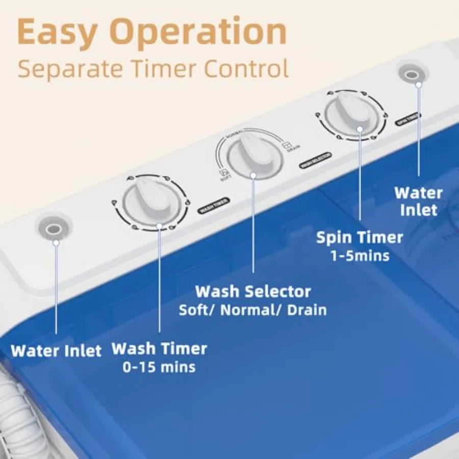 Portable Washing Machine 20Lbs Compact Twin Tub Laundry Washer with Builtin Drain Pump SemiAutomatic 12Lbs Washer and 8Lbs Spin