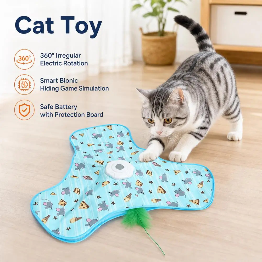 Cat Enrichment Toy, USB Rechargeable Automatic Hide And Seek Motion-Activated Cat Toy With Moving Feather Interactive Cat Toy