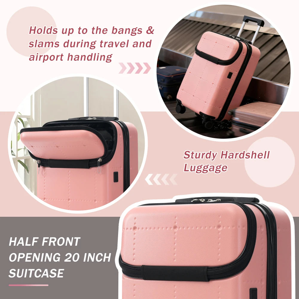 Hardside 5PCS Luggage Set with Bags 20" Half-opening Carry on With USB Port Expandable 24" 28" Double Spinner Wheels TSA Lock