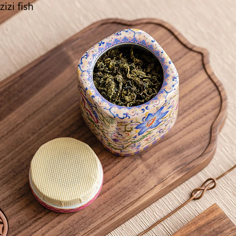 Enamel Ceramic Tea Jar Tea Box Sealed Moisture-proof Jar Teas Container Teas Storage Jar Candy Jars Creative Storage Jars