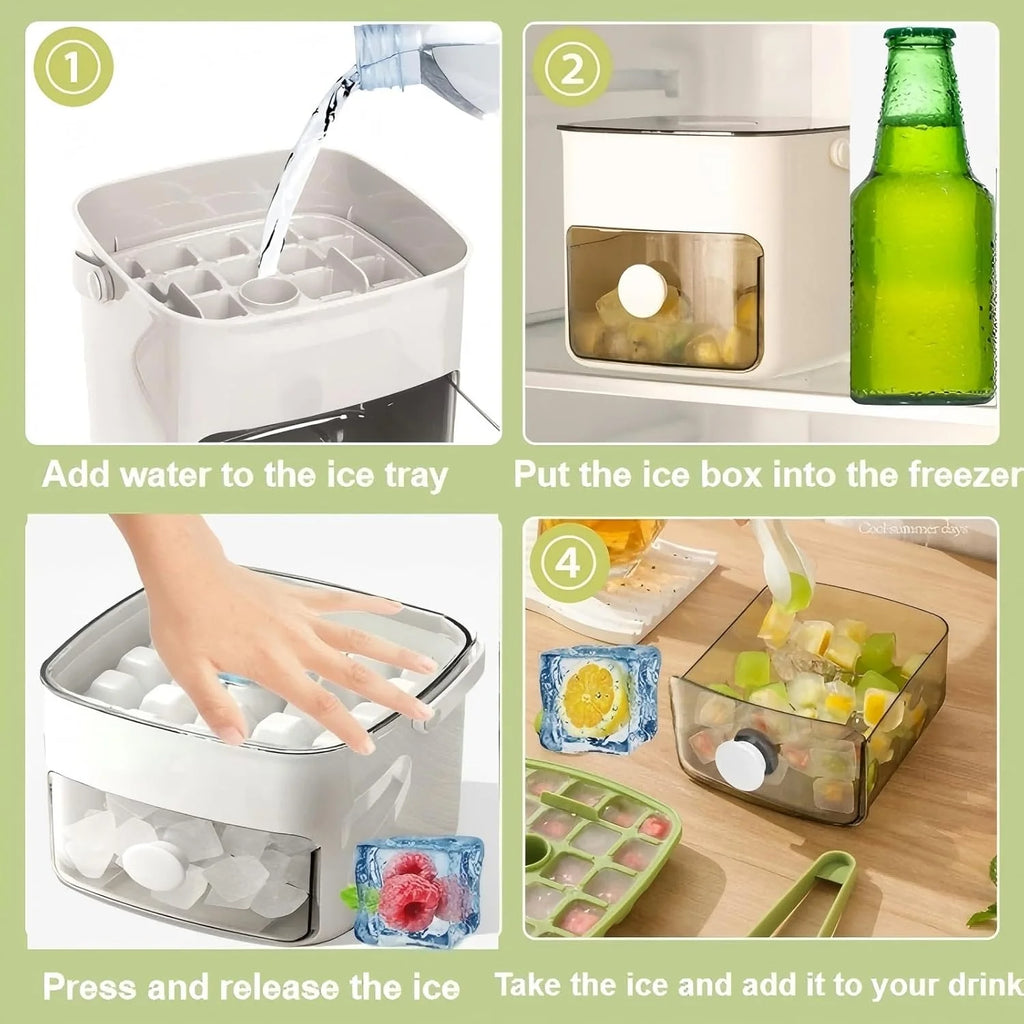 50-Cube Ice Maker with Easy Press Cap Double Layer Ice Cube Maker Refrigerator Household Ice Storage Ice Box