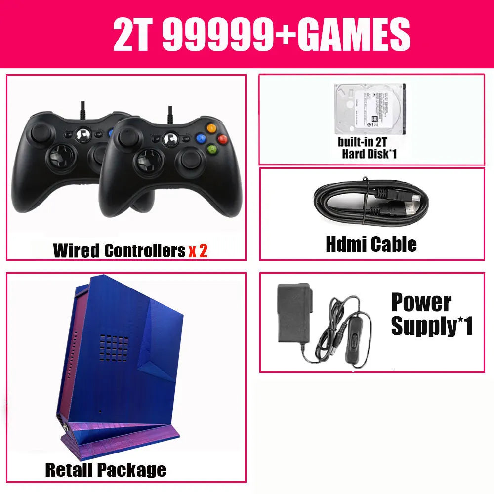 G3 Pro Retro Video Game Console Dual System with 99999+Games for SWITCH/PS3/WIIU/WII/PS2 60+Emulators 2/4T Wireless Controllers