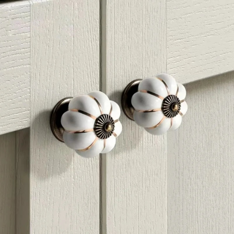 Vintage Ceramic Pumpkin Drawer Knobs Furniture Door Handles Kitchen Cabinet Pulls Closet Wardrobes Handles Accessories