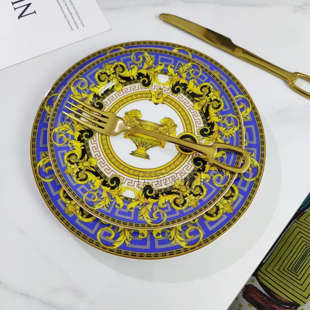 Vintage Ceramic Dinner Plate 8 Inch 10 Inch Creative Bone China Western Steak Dessert Salah Plate Kitchen Party Gift Box Set