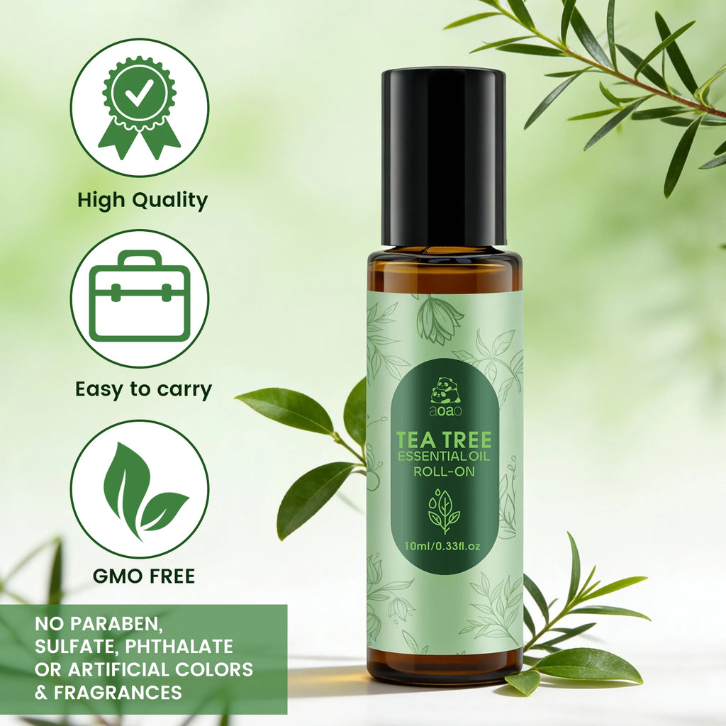 Tea tree oil is suitable for facial skin care, nail care, hair care, oil control, cleansing, and roll-on massage essential oil.