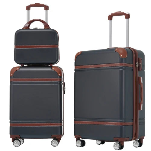 Lightweight Brown Hardshell 3PCS Luggage Set with Cosmetic Case TSA Lock Spinner Wheels 20"+24"