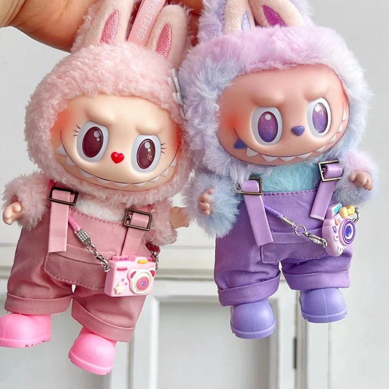 labubu clothes for 15-17cm Labubu clothing set includes headphones waist belt pants and accessories