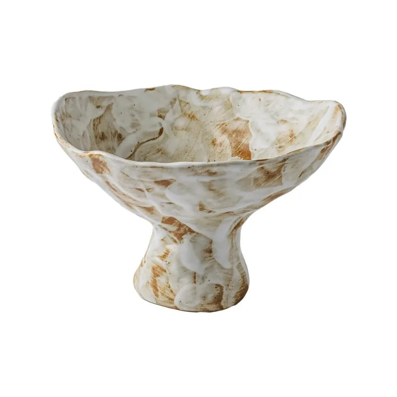 Beautiful High Footed Flower Plate Retro Rough Pottery Dried Fruit Plate Home Creative Ornament