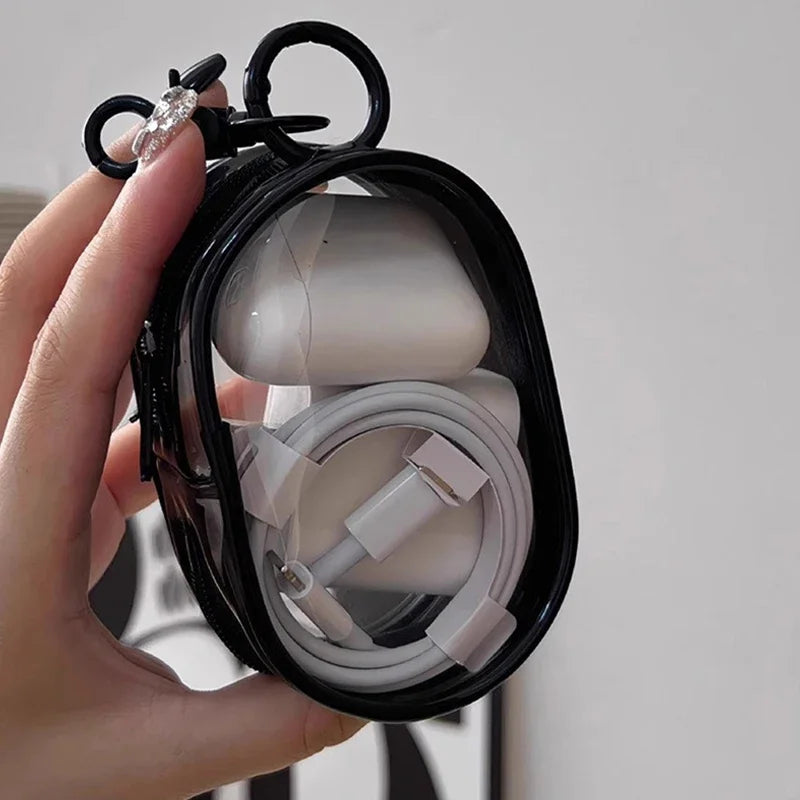 New Round Black PVC Transparent Storage Bag Jewelry Organizer Portable Keychain Data Cable Earphone Coin Charger Storage Pouches