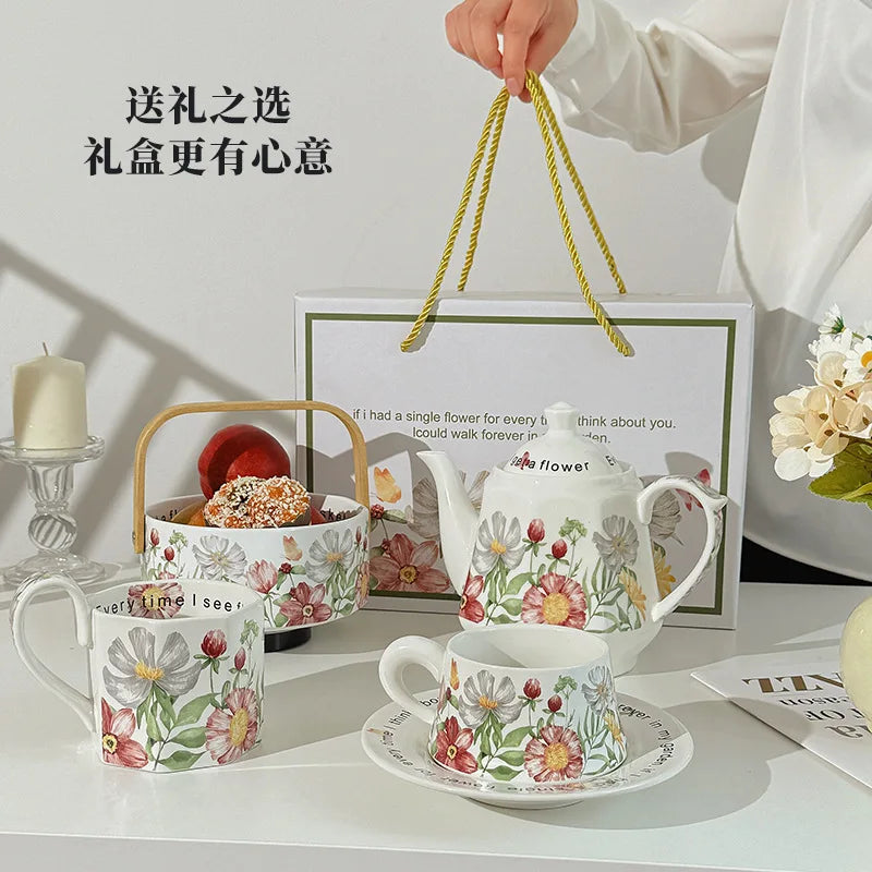 Vintage style coffee cup Breakfast cup teapot Birthday wedding gift afternoon tea set