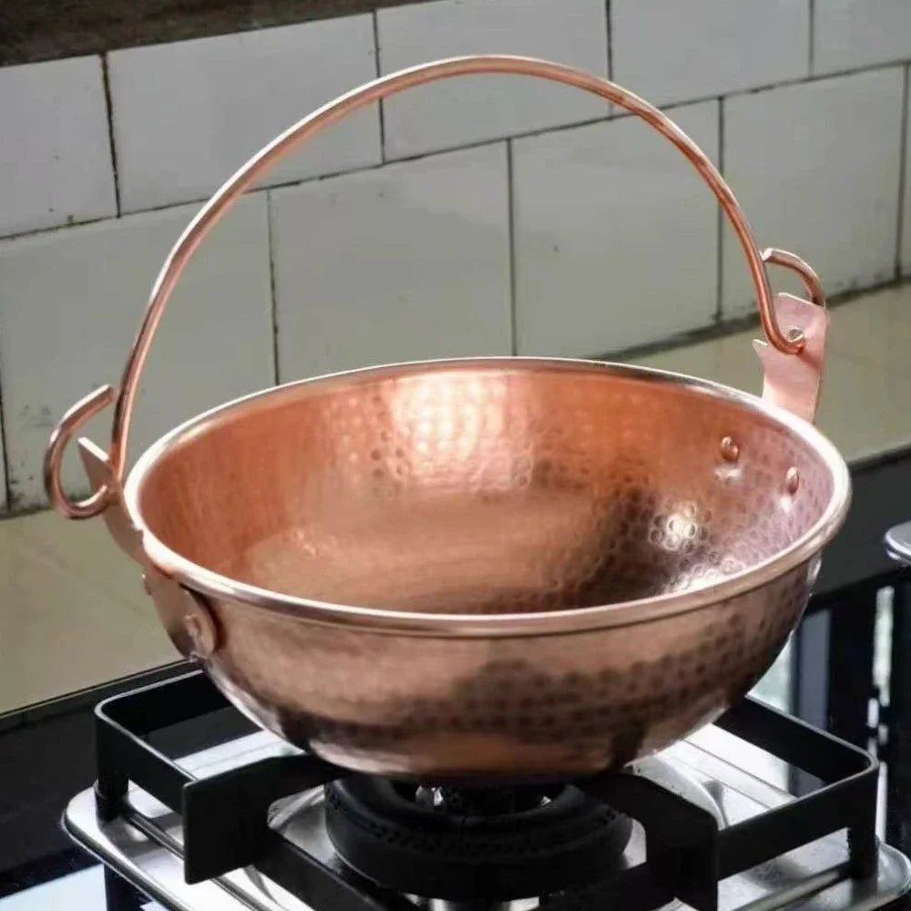 Vintage Copper Hanging Pot,Outdoor Camping Thickened Pot Cooking Utensil Simmering Pasta Stewing,Handcrafted Hammer Texture Pot