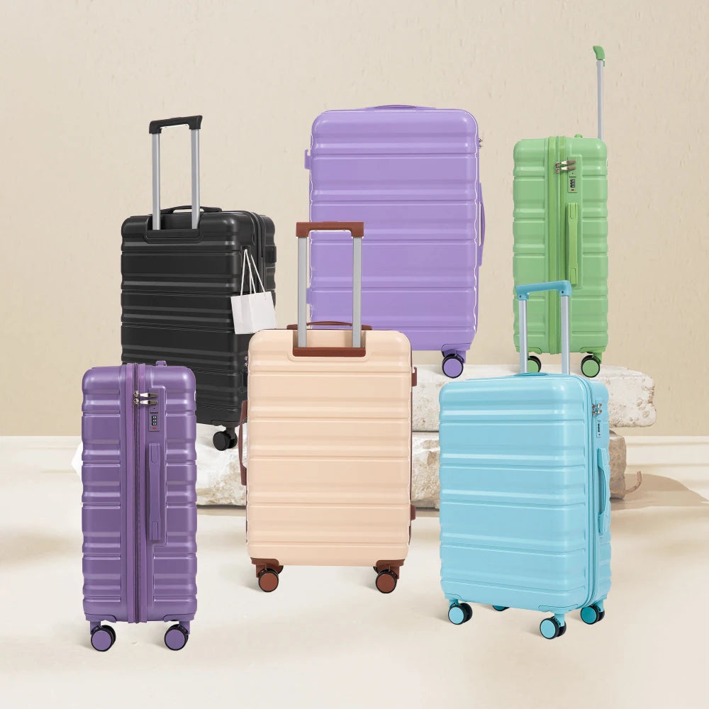 Purple 3 Piece ABS Luggage Set 20/24/28 Inch Spinner Wheels Carry on Suitcase Matching Color Combination Lock