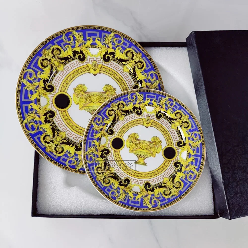 Vintage Ceramic Dinner Plate 8 Inch 10 Inch Creative Bone China Western Steak Dessert Salah Plate Kitchen Party Gift Box Set