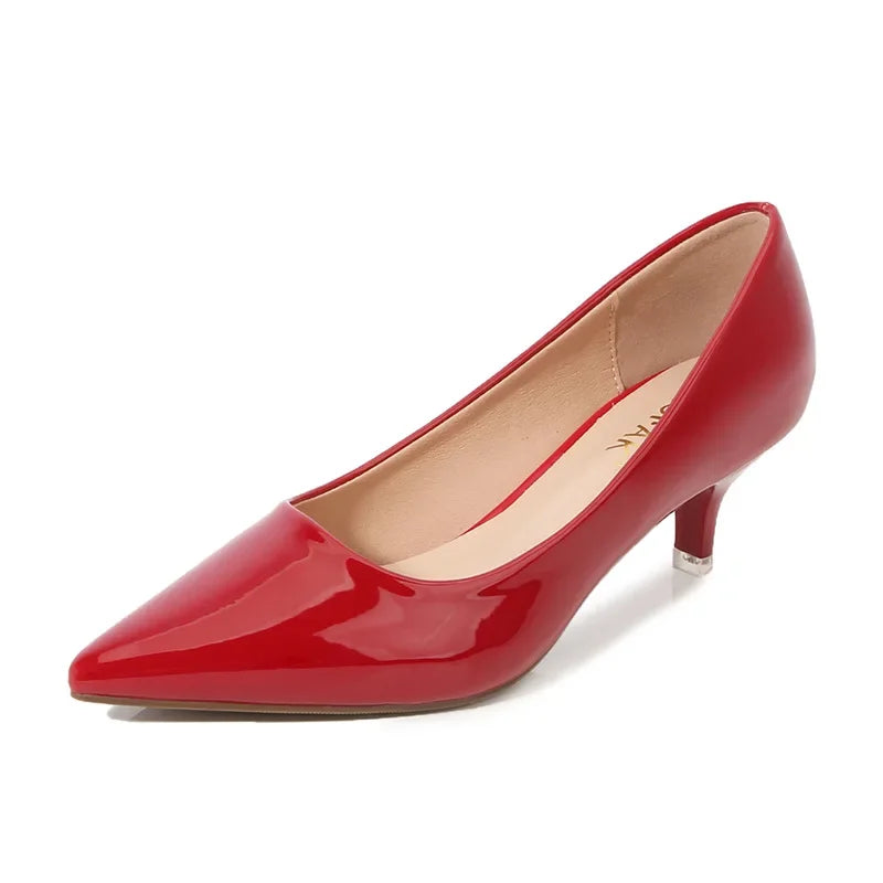 New Women's Shoes On Heels Elegant Medium High Heeled Ladies Pointed Toe 5cm Fashion Pumps For Woman Office Black Pink Red