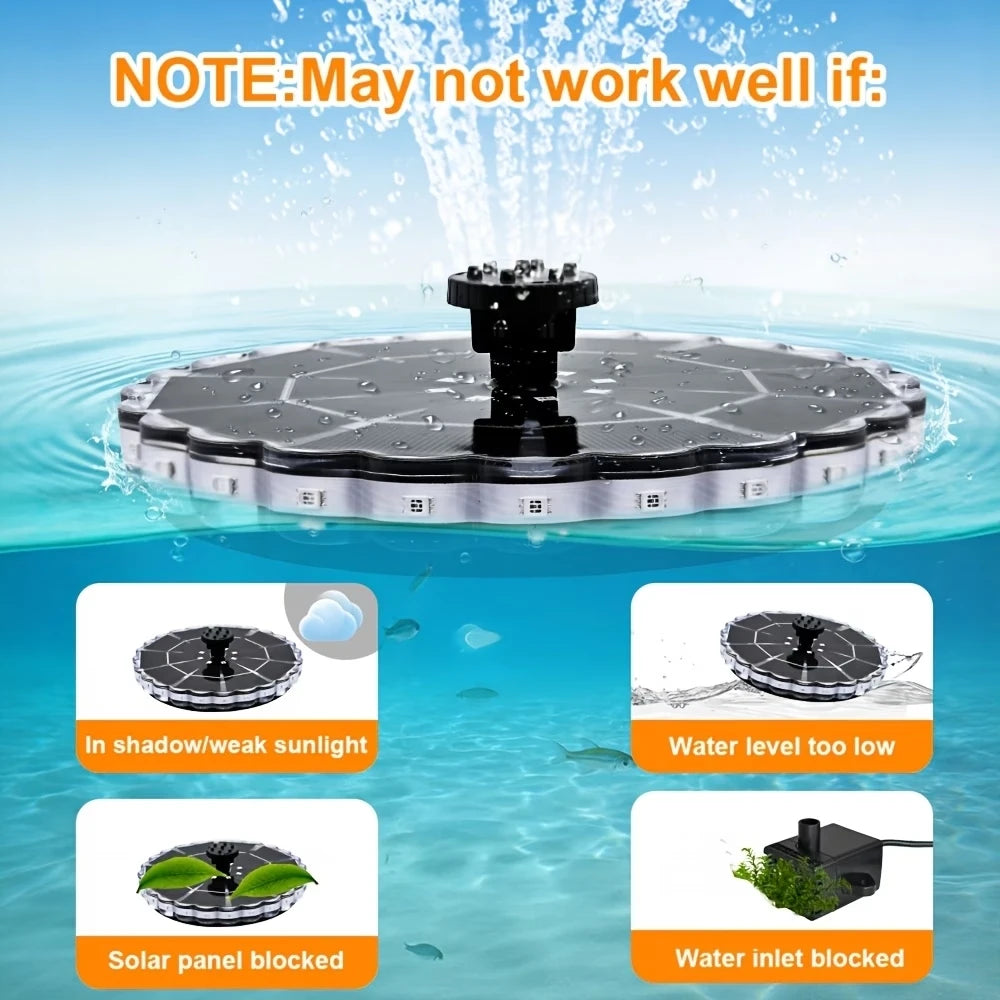 Solar Fountain with LED Lights&1800mAh Battery, 3.5W Solar Water Fountain Pump with 8 Nozzles&Crash Bars for Outdoor Decoration