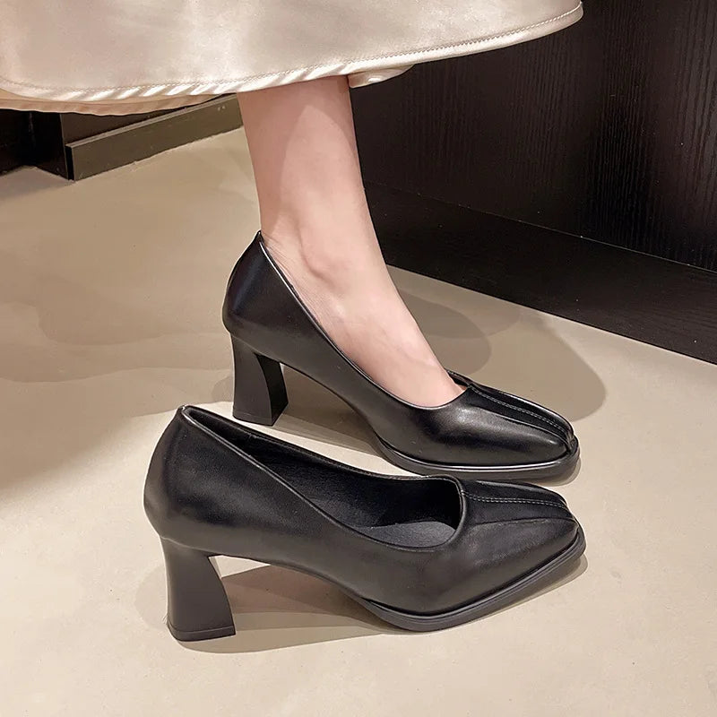 2025 New High Heels Women Chunky Shoes Fashion Loafers Shoes Designer Elegant Dress Party Pumps New Trend Shoes Женская Обувь