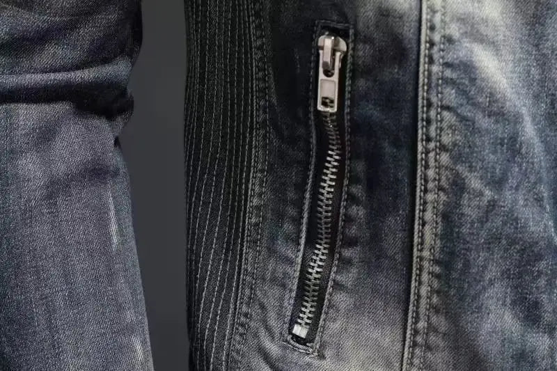 Denim Jackets Men Casual Stand Collar Moto Biker Outerwear Coats Mens Fashion Zippers Motorcycle Streetwear Jacket Male Clothes
