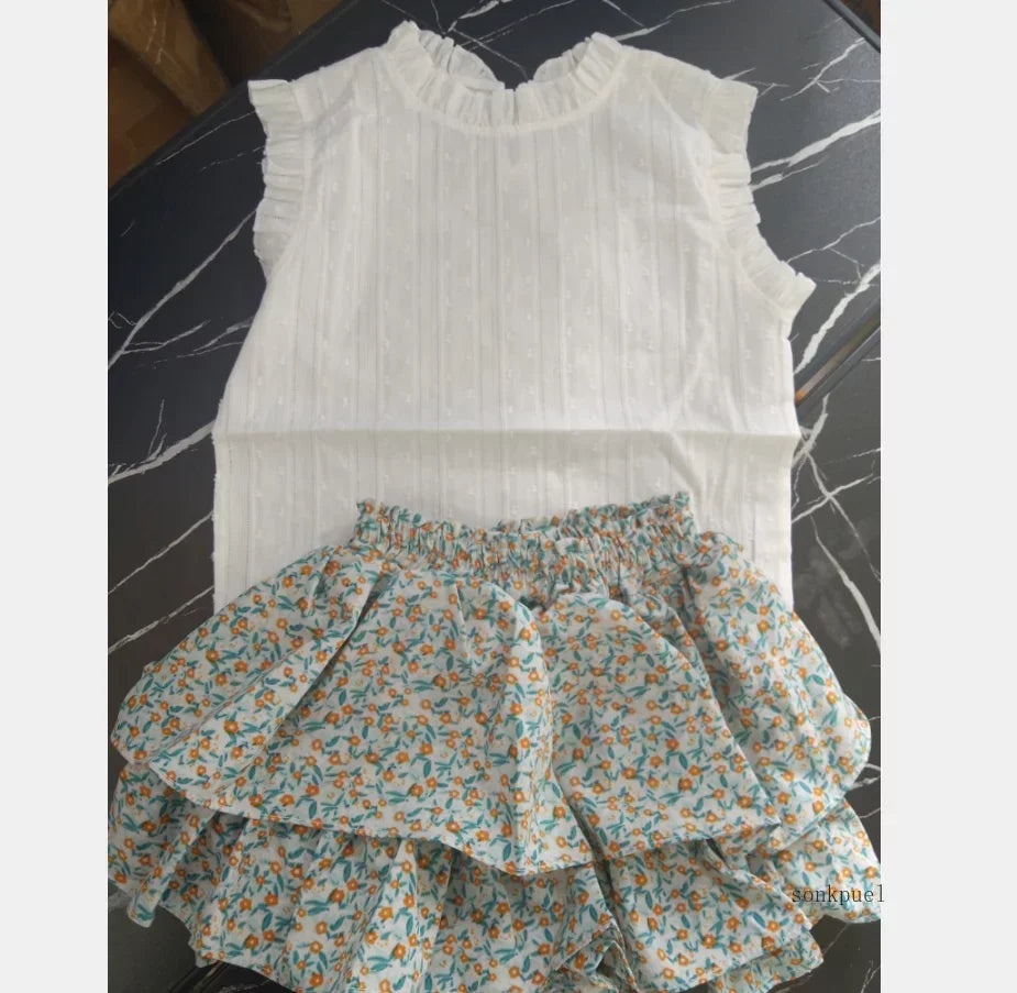 Girls' Suit Summer 2025 New Children's Summer Dress Baby Girl Fashionable Children's Top+Skirt Two-Piece Set