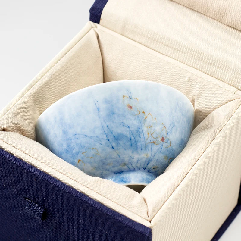 Ceramic Tea Cup Chinese Kungfu Teaware Vintage Blue Porcelain Exquisite Hand-Painted 80ml Office Home Drinkware Perfect Gift