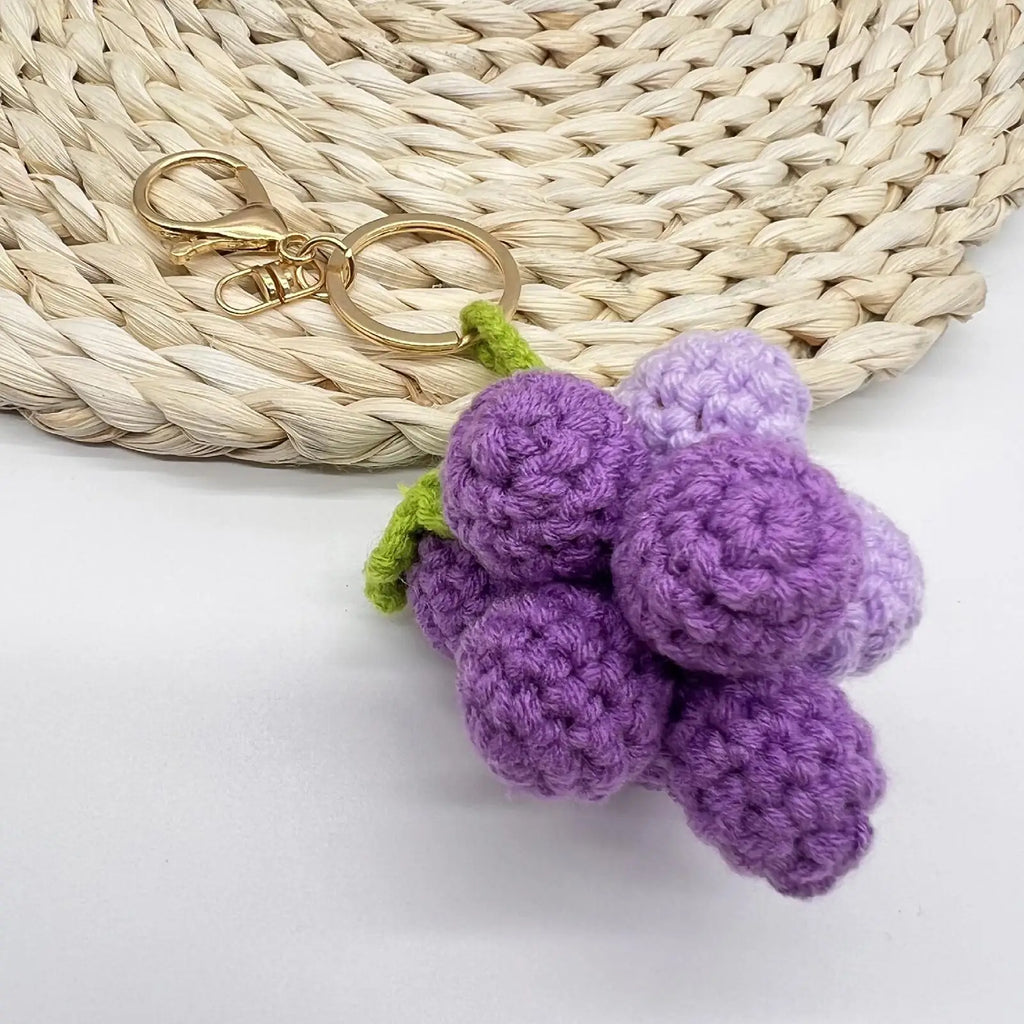 Grape Charms Cute Handcrafted Crochet Ornament Decor Small Bag Charm for Handbag Tote Backpack Keychain Car Women Girls