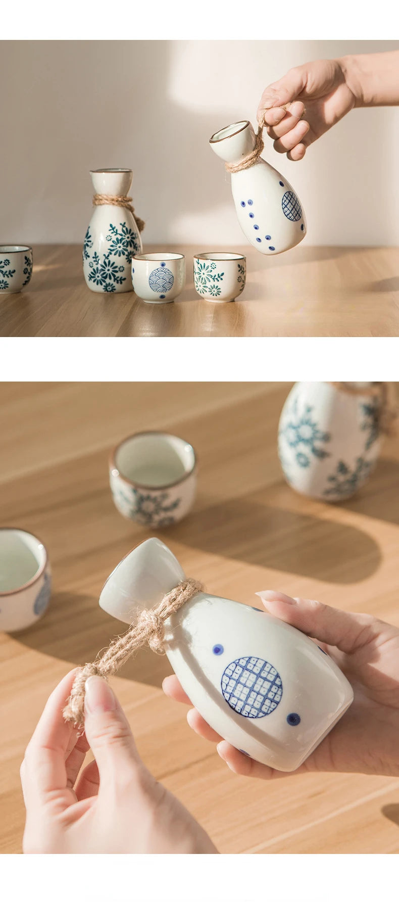 Vintage Japanese Sake Ware Ceramic Flower Wine Pot and Cup Home Kitchen Restaurant Wine Dispenser Drinking Supplies Accessories