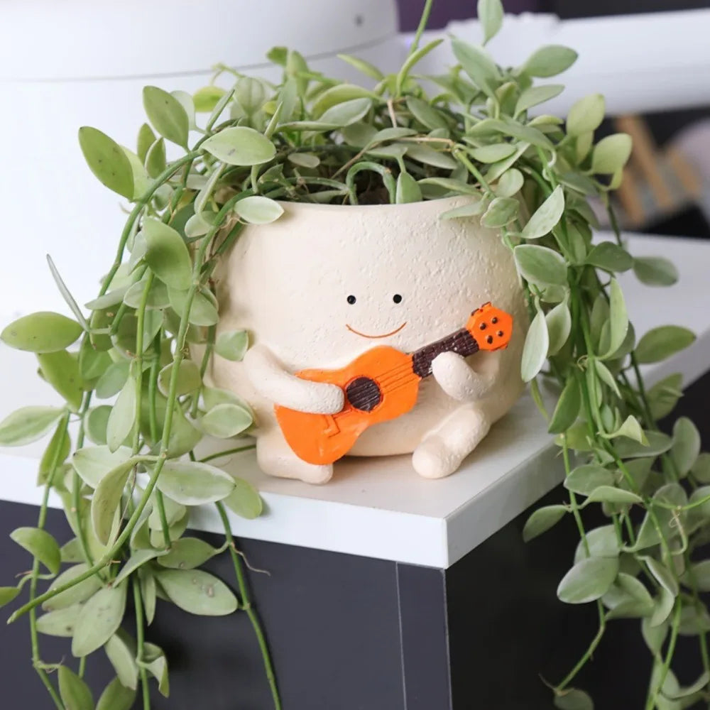 Guitar Succulent Flowerpot Office Study Decoration Unstress Creative and Cute Green Plant Decorations