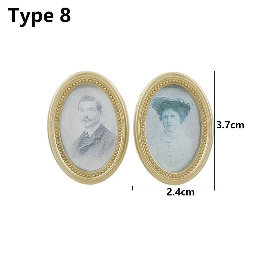 Vintage 1:12 Miniature Framed Photos Oil Painting Toys Doll Accessories Dollhouse Ornament Mural Wall Picture Miniaturas Casa