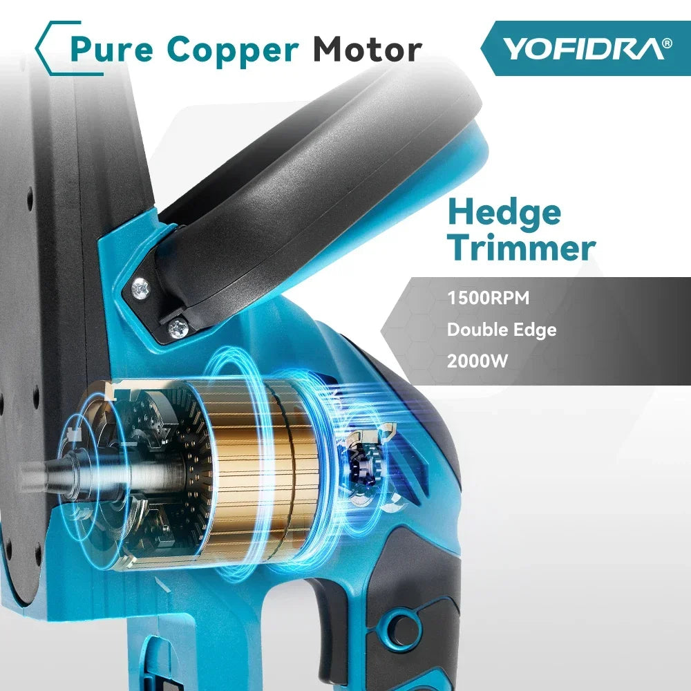 YOFIDRA 2000W Electric Hedge Trimmer 15000RPM Lawn Mower Garden Landscaping Hedge Pruner Trimmer Tool For Makita 18V Battery Pin