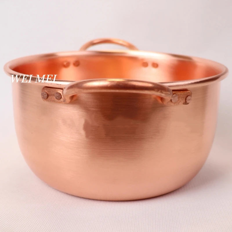 Pure Copper Pasta Pot,Handcrafted Wire Drawing Texture Outdoors Picnic Soup Pot,Portable Thickened Bottom Pan Retro Tableware