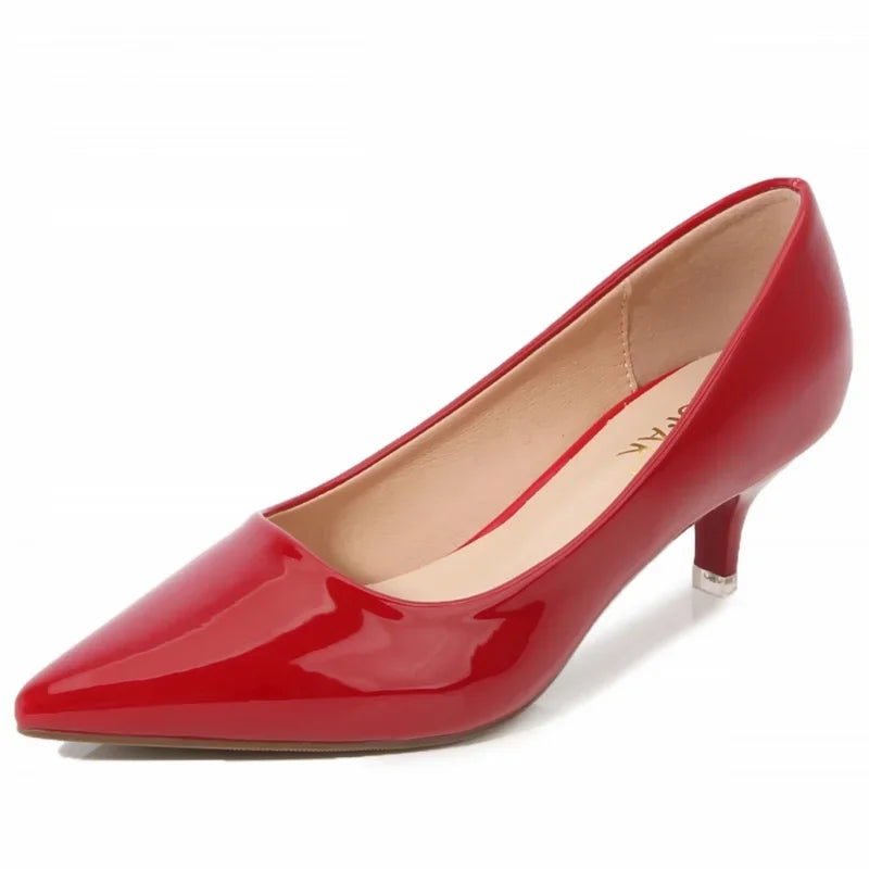 New Women's Shoes On Heels Elegant Medium High Heeled Ladies Pointed Toe 5cm Fashion Pumps For Woman Office Black Pink Red