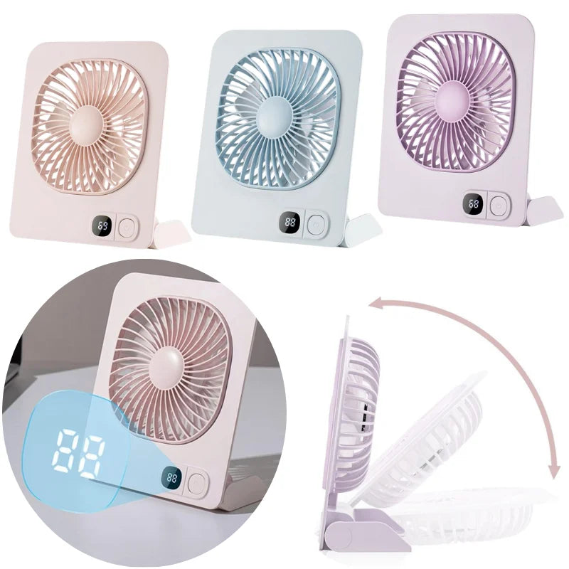 Portable Mini Desk Fan Table Power Display Ultra Quiet Hang Fan For Office Home USB Rechargeable Foldable Table Fan With 5 Gear