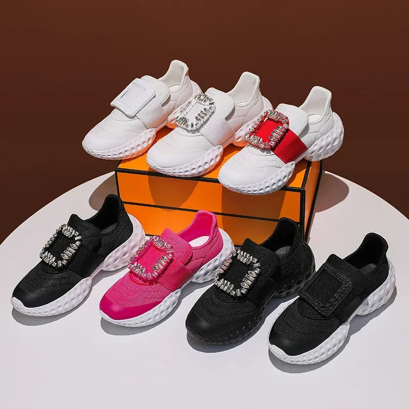 designer shoe New HighQuality Shoes RV Rhinestone Women ThickSoled Spring Summer 2026 Sneakers Square Buckle Dad Shoes Fashion
