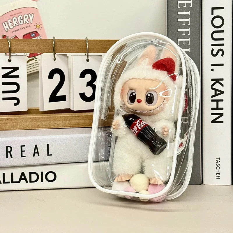 1 Labubu dust cover, PVC transparent portable storage bag for outdoor use, Labubu doll walking bag