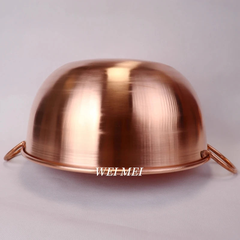 Pure Copper Pasta Pot,Handcrafted Wire Drawing Texture Outdoors Picnic Soup Pot,Portable Thickened Bottom Pan Retro Tableware