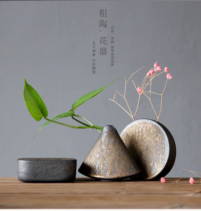 Rough Pottery Vase Ornaments Retro Tea Ceremony Flower Ware  Zen Flower Arrangement Ceramic Tabletop Vase Decorative Ornaments