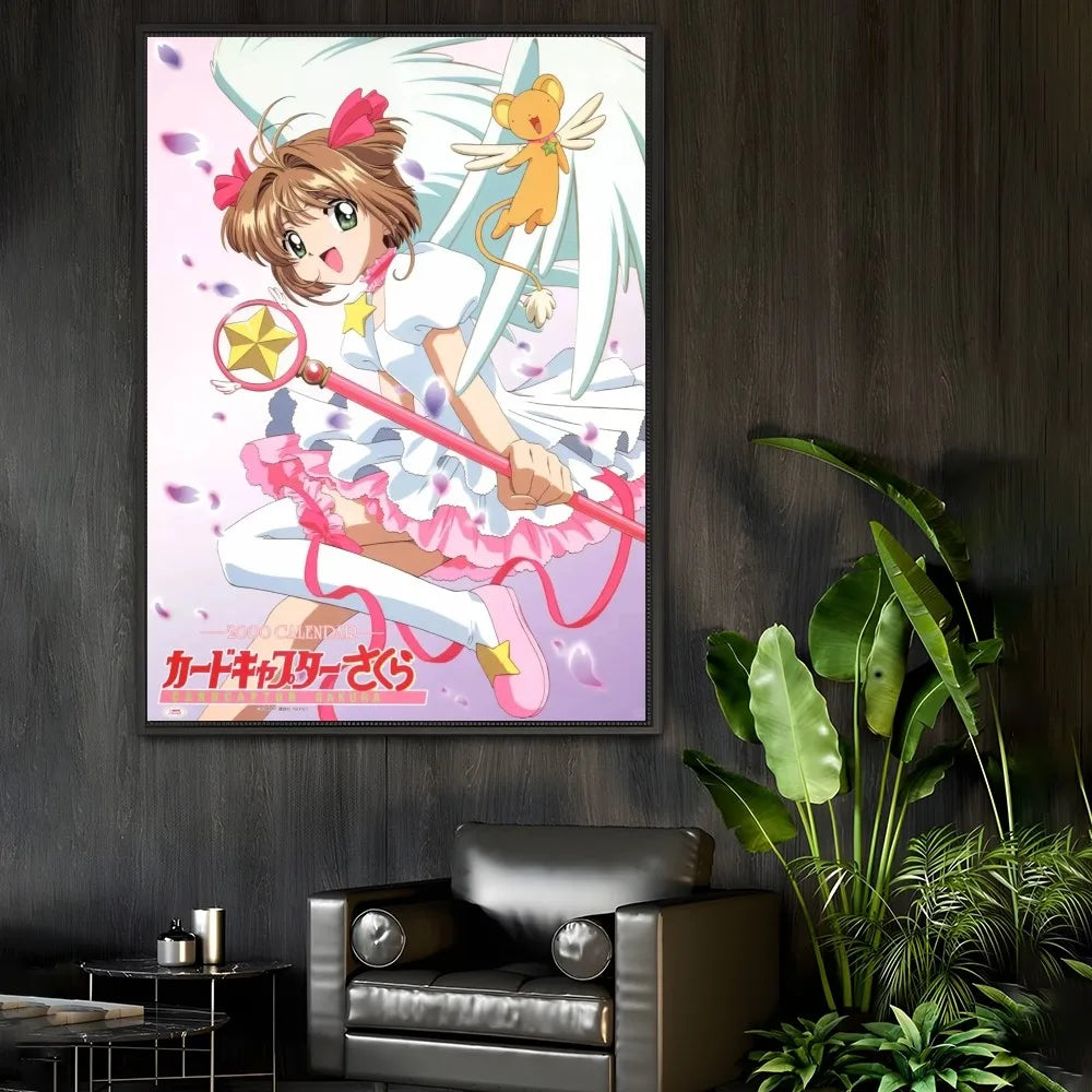 C-CardcaptorS S-Sakura Kawaii Pink Girl Poster Sticky Wall Art Printing Waterproof Home Living Bed Room Bar Aesthetic Decor