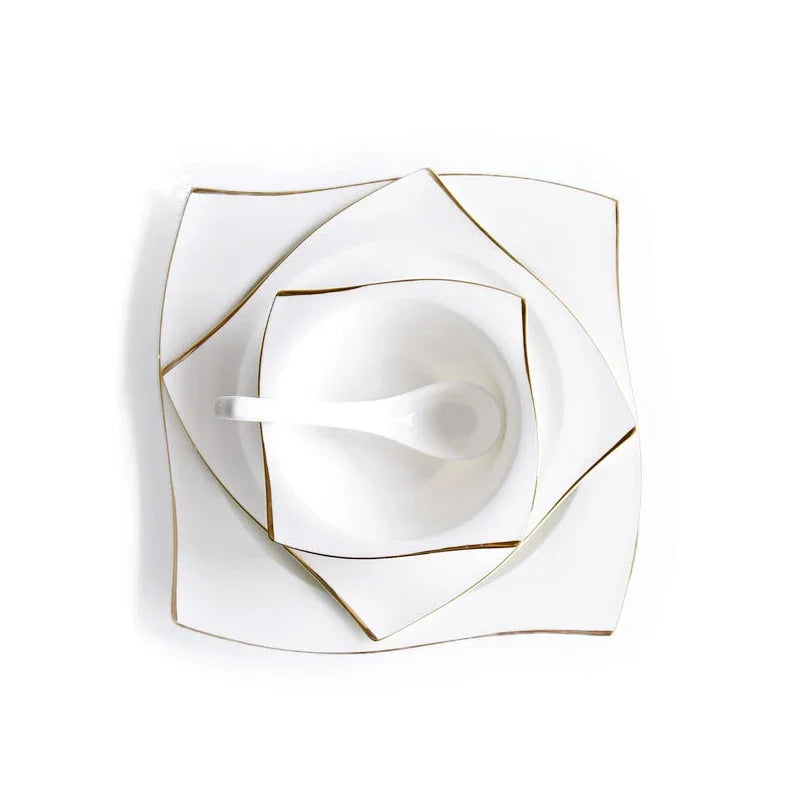 Ceramic Bowl Dish Set, Bone Porcelain Tableware, Creative Phnom Penh Dishes & Platesset, Square Plates, Kitchen Dinnerware