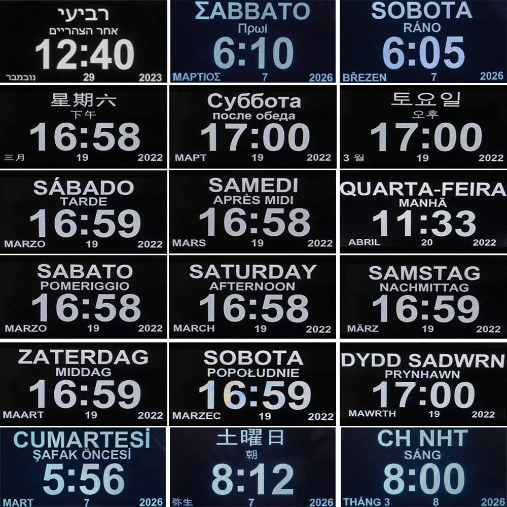 12 Alarms Digital LED Calendar Clock with Multi-Languages to Display. Medicine Time Reminder for Elder.Home Desk Wall Decoration